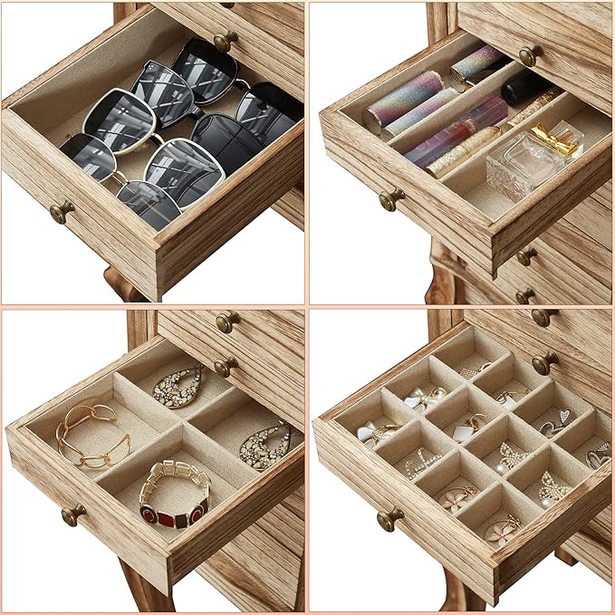 Standing Jewelry Armoire, 7 Drawers & 2 Side Doors Jewelry Amoire Cabinet Standing with Top Flip Makeup Mirror, Jewelry Chest Jewelry Boxes