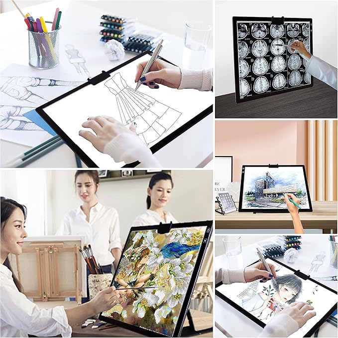 A3 Light Pad, Elice Tracing Light Box 3 Colors Mode Stepless Dimmable and 6 Levels of Brightness Light Copy Pad, Wireless Rechargeable Led Light Board for Weeding Vinyl Diamond Painting Sketching