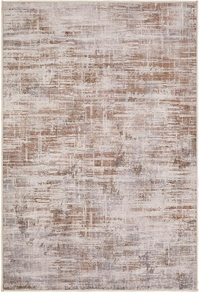 2x3 Entryway Area Rugs: Washable Neutral Abstract Small Rug Door Mat Non-Slip Soft Low Pile Indoor Carpe for Entrance Kitchen Front Door Bathroom Entry Kids Room - Red Brown