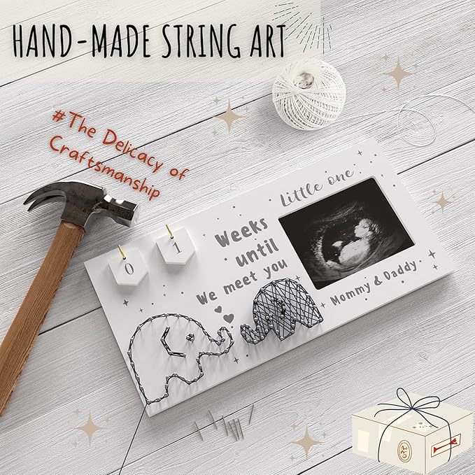 Baby Sonogram Picture Frame w/ Baby Countdown Weeks - Standard 4x3 Ultrasound Photo - Pregnancy Announcements Ideas - Gender Reveal - New Mom Expecting Parents Keepsake