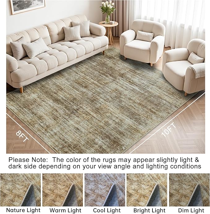 Area Rugs 8x10 Living Room Rugs: Large Modern Abstract Washable Rug with Non-Slip Backing, Thin Carpet for Dining Room Table Bedroom Nursery Indoor Home Office-Brown