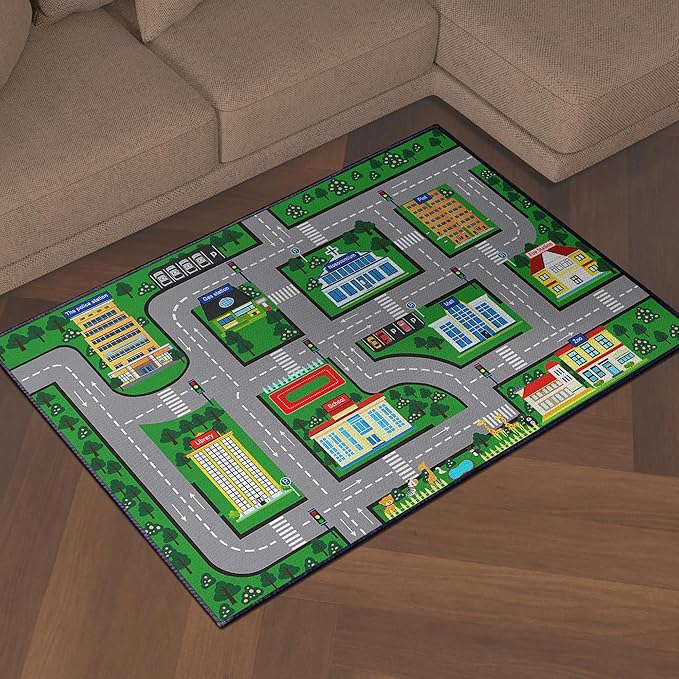 Play Mat 5'x 6'6" Car Rugs for Kids Toy Cars Kids Carpet City Pretend Play Non-Slip Washable