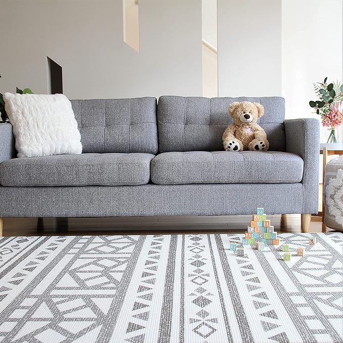 Cushmat Stylish Reversible Foam Play Mat (Large, Crystals - Blue Charcoal) - Soft, Waterproof, Durable Play mat for Infants, Babies, Toddler, Kids & Grownup - 6.5ft x 4.5ft