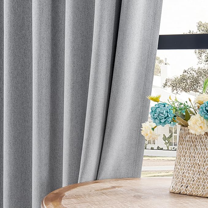 Joydeco Faux Linen Blackout Curtains for Bedroom,Light Grey Blackout Curtains 120 inches long,100% Blackout Solid Thermal Insulated Window Drapes Luxury Decor for Living Room(W52xL120 Inch,Light Grey)