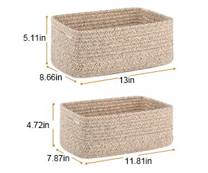 4 Pack Small Storage Shelf Baskets for Organizing, Mini Woven Rope Storage Bins for Towels, Cute Decorative Closet Organizer，Baby Nursery, Gift Empty Baskets -13''Lx8.66''Wx5.11''H-Brown