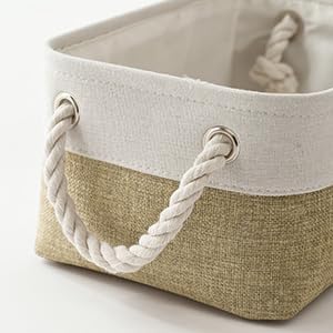 TheWarmHome Storage Basket for Organizing - 1 Pack 12x8x5.2 inch Baskets for Gifts Empty with Handles, Fabric Storage Cubes for Organizer Closet Dog Gift Cloth Toy (Whiet & Khaki)