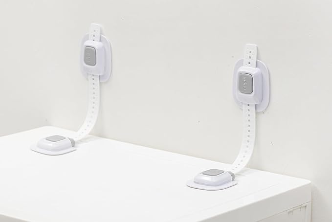 YEYA No Drill Anti Tip Furniture Adjustable Straps Wall Anchors for Baby Proofing with 3M Adhesive (Upgraded 4P)