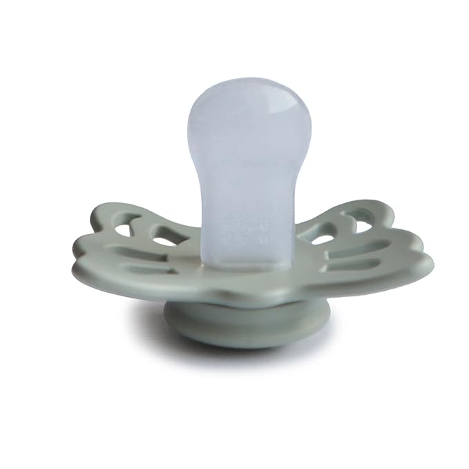 FRIGG Butterfly Anatomical SilkySoft Silicone Baby Pacifier | Made in Denmark | BPA-Free (Sage/Great Gray 0-6 Months)