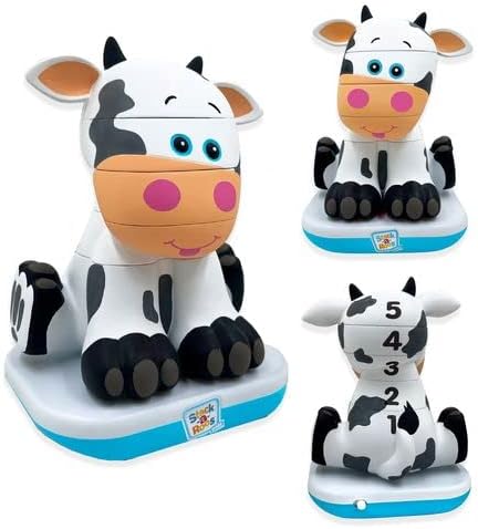 Stack-a-Roos Baby Cow by Salus Brands - Animal Stacking Toy, Educational Early Learning Toy for Infants Babies Toddlers, Age 12+ Months - Great Baby Gifts