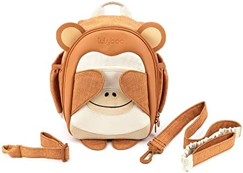 Toddler Harness Backpack Leash - Baby Walking Harness & Anti-Lost Wrist Tether - Kids Backpack 5 Storage Pockets and 2 Adjustable Child Leashes for Kids 1, 2,3,4,5,6,7 Years Old - Ultra-Soft - Monkey