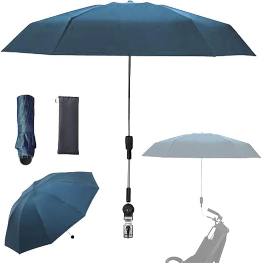 Clip-on Umbrella for Stroller Sunshade, Adjustable Steering Angle, Handle Included, Compact and Lightweight, Suitable for All Kinds of Strollers