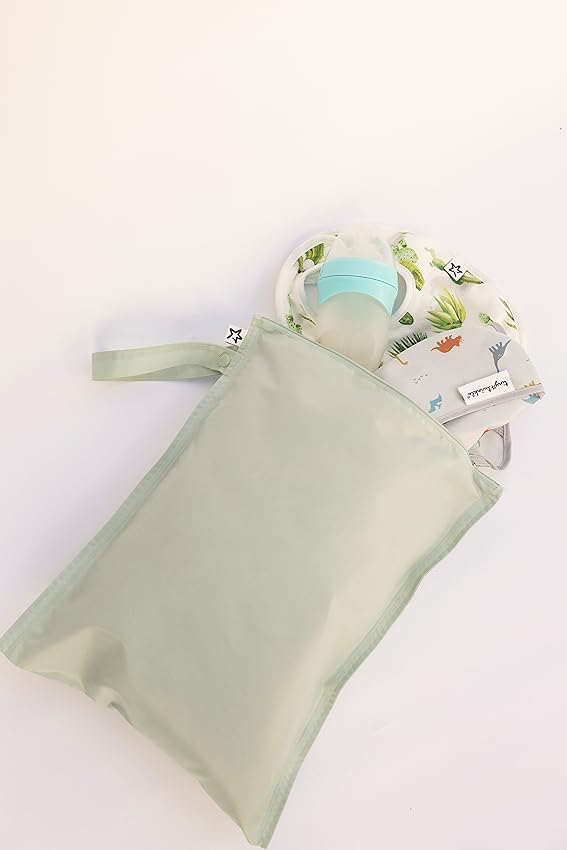 Tiny Twinkle Mess proof Waterproof Wet Dry Bag,2pk Reusable Wet Bags for Swimsuits&Baby Clothes,Leakproof Wet Bag,Waterproof Bag for Travel&Diaper bag,Wet Bags for Baby (Sage, Charcoal)