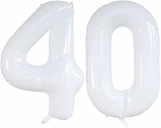 GOER Number 40 Balloons for 40th Birthday Party Decorations,42 Inch Jumbo Foil Helium Balloons for 40th Anniversary (White)