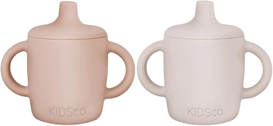 Silicone Sippy Cups with Easy Grip Transition Handles and a Soft Spout. A Non Toxic No Spill Unbreakable Training Cup 150ml/5oz |2-PACK Pink and Cream|