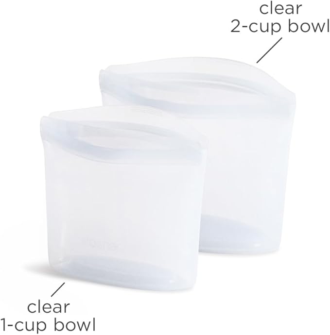Stasher Premium Silicone Reusable Food Storage Bags, 2-Pack, Clear, Multi-Use Food Storage Bags, Lunch Bag, Travel Containers, BPA Free, Leak-free, Dishwasher-Safe, Eco-friendly