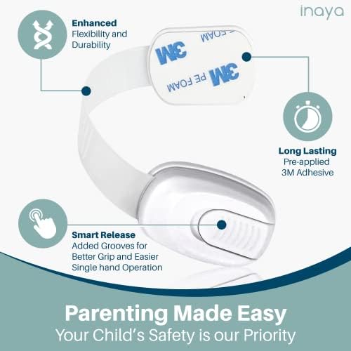 5-Pack Child Proof Cabinet Latches for Drawers, Cupboards, Fridge Toilet Seat, Dishwashers, Trash Can, Up to 37lb Pull Force - Adjustable Length, 3M Adhesive, No Drilling Child Safety Locks, White