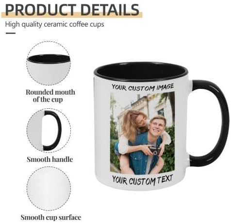 Personalized Coffee Cup with Photo, Logo or Text - Custom Both Sides Printed Mug for Him & Her - Unique Customized Gifts with Names - White/Red