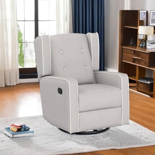Swivel Rocker Recliner Chair, Nursery Glider Chair, Nursery Rocking Chairs, Manual Reclining Chair, Grey