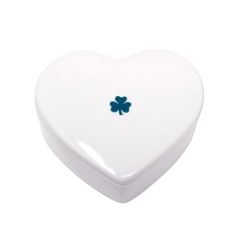 Baptism Gift, First Communion Gift, or Confirmation Gift, Handmade Heart Ceramic Keepsake Box with Irish Blessing and Shamrock in Green