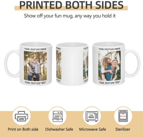 Personalized Coffee Cup with Photo, Logo or Text - Custom Both Sides Printed Mug for Him & Her - Unique Customized Gifts with Names - White/Blue