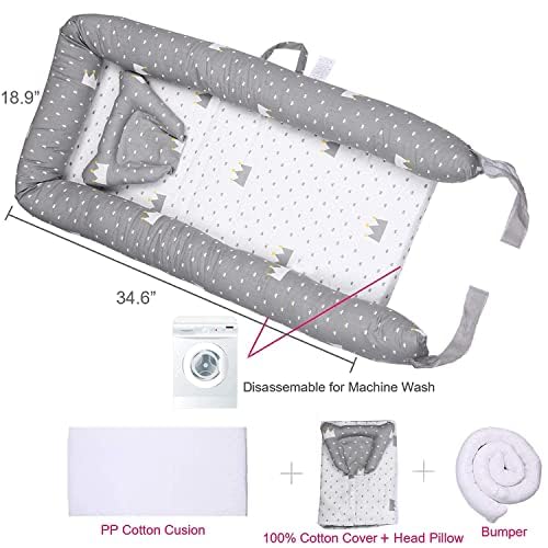 Lounger for Newborn, Newborn Lounger for 0-24 Months, Breathable & Portable Infant Nest - Soft Infant Floor Seat Cover for Travel (Crown)