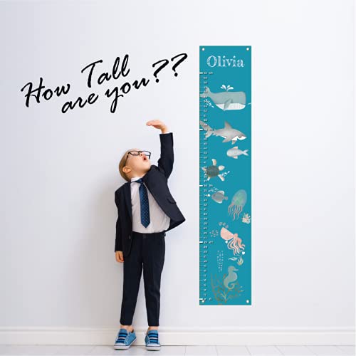 Personalized Canvas Growth Chart for Kids, Height Chart for Kids, Growth Chart Banner with Name (Sea Animal)