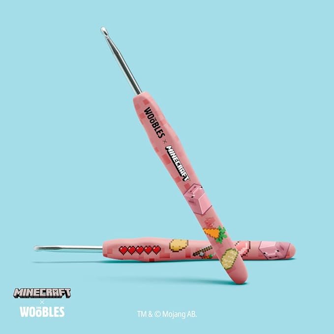 The Woobles Minecraft Crochet Kit – Beginner Crochet Kit for Adults & Kids, Easy Knitting Kit with Woobles Yarn, DIY Crafts, Crochet Animals, Minecraft Toys, Gift for Gamers & Crafters (Pig)