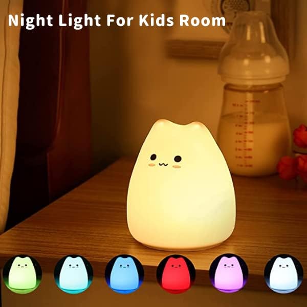 ZKLiLi Cat Night Light for Kids,Cute Night Lamp for Nursery,Squishy Silicone Cat Touch Lights Portable, Gift for Birthday and Christmas for Kids Baby Children