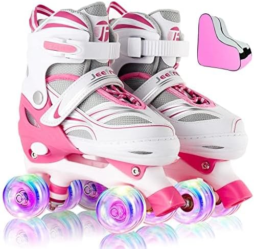 Adjustable 4 Size Kids Roller Skates With Light up Wheels for Girls Ages 5-8-12, Safe and Fun Illuminating Skates for Kids, Toddlers, Boys