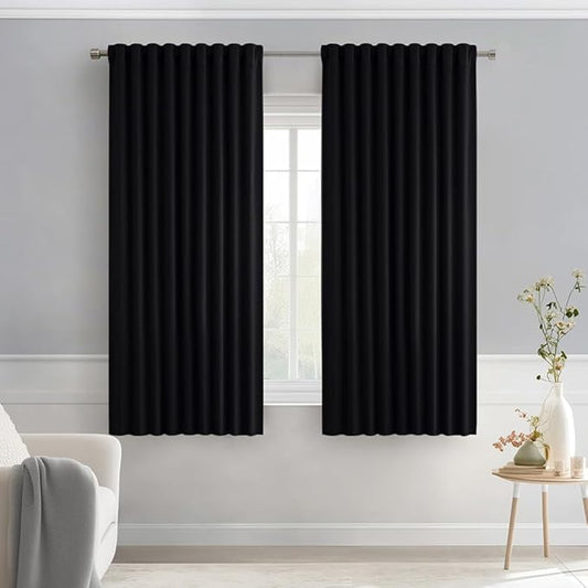 MIULEE Black Back Tab Blackout Curtains 54 Inch Length 2 Panels Set for Living Room Bedroom Privacy, Halloween Rod Pocket/Pinch Pleat Thermal Insulated Room Darkening Pleated Light Blocking Drapes
