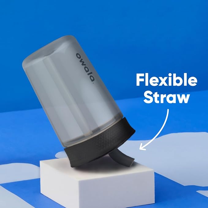 Owala Kids BPA-Free Plastic Tumbler with Spill Resistant Flexible Straw, Easy to Clean, Kids Water Bottle, Great for Travel, Dishwasher Safe, 15 Oz, Black and Gray (Skate Park)