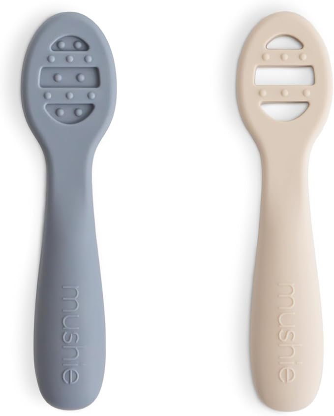 mushie Silicone First Feeding Baby Spoons | 2 Pack (Tradewinds/Shifting Sand)