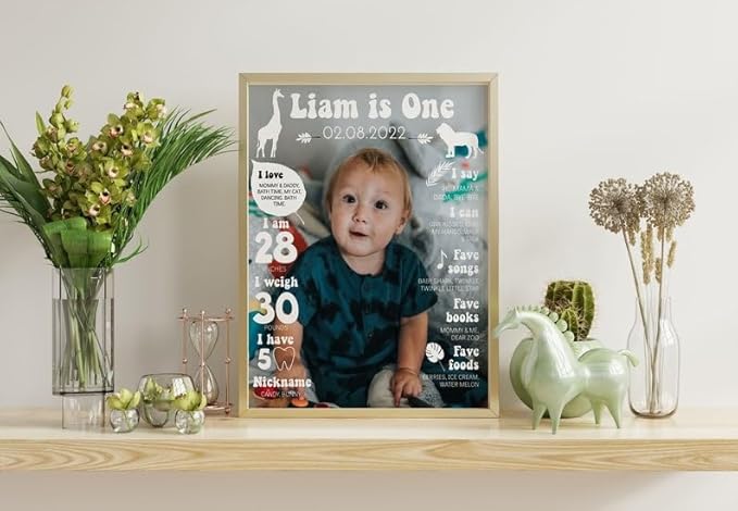 Generic Personalized First Birthday Milestone Sign, My First Year Photo Poster, Wild One First Year Baby Milestone Board, Design 014