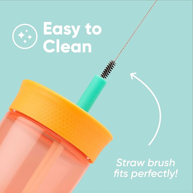 Owala Kids BPA-Free Plastic Tumbler with Spill Resistant Flexible Straw, Easy to Clean, Kids Water Bottle, Great for Travel, Dishwasher Safe, 15 Oz, Orange and Peach (Watermelon)