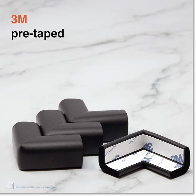 Roving Cove Slim-Fit Corner Protector for Baby Proofing (8 Small Corners), Soft Rubber Foam Furniture Corner Bumper Guards, 3M Adhesive Pre-Taped, Onyx Black