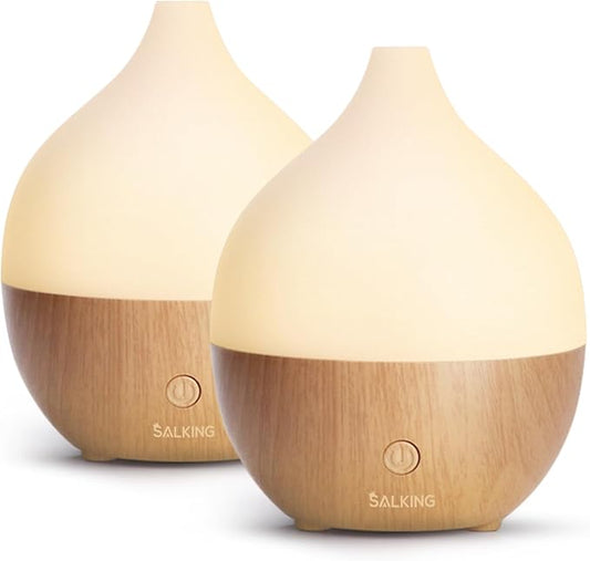 SALKING Essential Oil Diffuser (Set of 2), 100ml Small Aromatherapy Diffuser with Auto Shut-Off, Ultrasonic Diffusers for Essential Oils, Cool Mist Humidifier with Warm White Lights, for Office Home