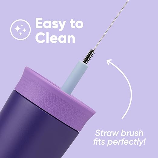 Owala Kids Insulation Stainless Steel Tumbler with Spill Resistant Flexible Straw, Easy to Clean, Kids Water Bottle, Great for Travel, Dishwasher Safe, 12 Oz, Purple (Peacock Palace)