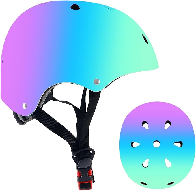 Adjustable Color Gradient Skateboard Helmet for 3-5-8-14+Ages【Toddler Kids Youth Adult】 Girls Boys Woman.Bike Helmet for Multi-Sports Cycling Bicycle Scooter Inline Roller Skate Rollerblading