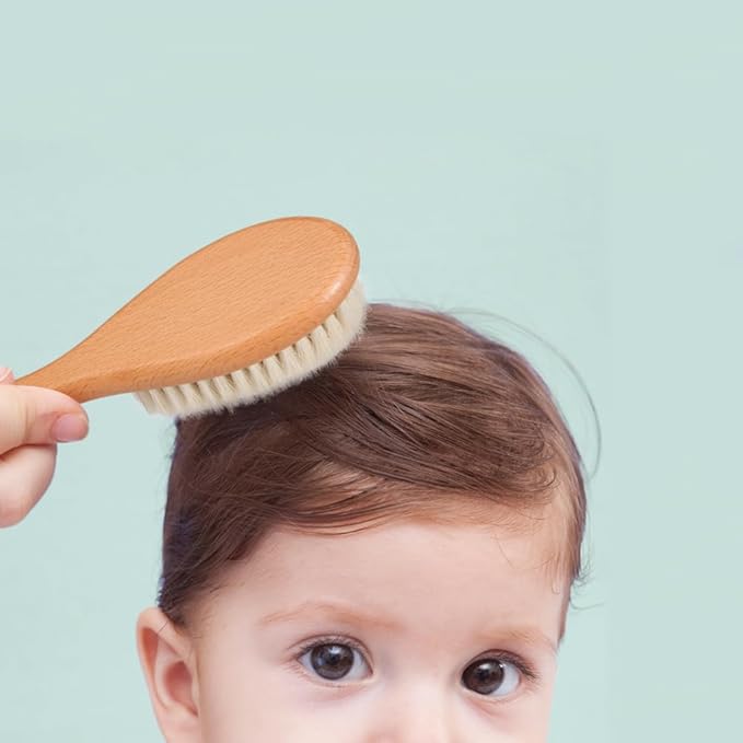 BoAn Wooden Baby Hair Brush,Natural Soft Goat Bristles,Cradle Cap Brush for Newborns & Toddlers,Perfect Scalp Grooming Product for Infant