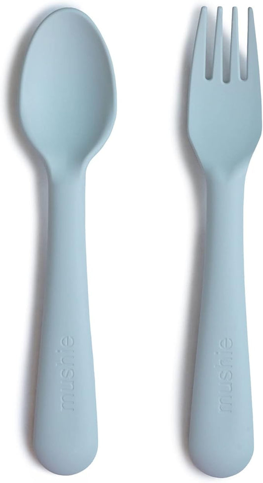 mushie Flatware Fork and Spoon Set For Kids | Made in Denmark (Powder Blue)