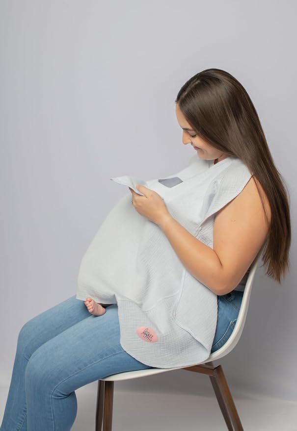 Muslin Nursing Cover for Baby Breastfeeding –with Peekaboo Window -100% Breathable Cotton Privacy Nursing Shawl - Multiuse Apron for Moms