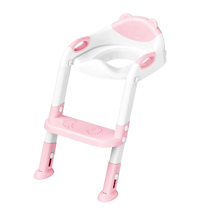 Potty Training Seat with Step Stool Ladder, SKYROKU Potty Training Toilet for Kids Boys Girls Toddlers - Comfortable Safe Potty Seat with Anti-Slip Pads Ladder Pink