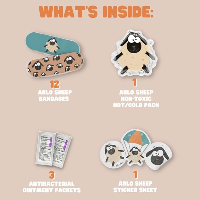 Plush First Aid for Home - Aid Kit for Kids - Toddler First Aid Kit - Mini Boo Boo Kit – Emergency First Aid Kit Classroom – Arlo Sheep Plush Bag