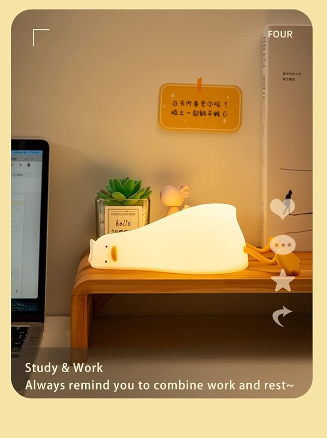 ATSUI Duck Night Light, LED Squishy Novelty Animal Night Lamp, Food Grade Silicone, 3 Level Dimmable Rechargeable Nursery Nightlight for Breastfeeding Toddler Baby Kids