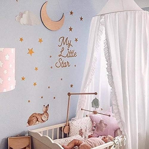 Bed Canopy with Frills Reading Nook Game Tent for Kids Boho Hanging Net Play Room Decor(White)