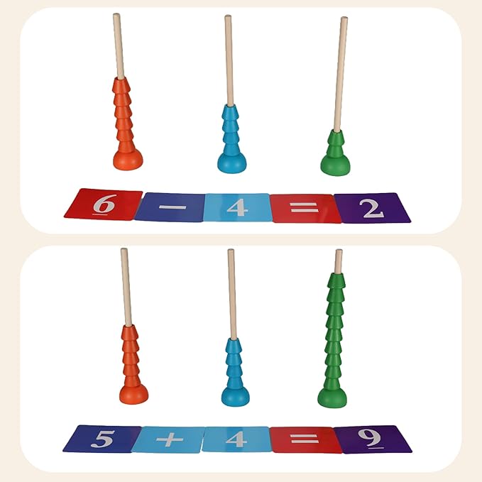 Wooden Stacking Ring Toy Set, Educational Color Pattern Matching Game with Activity Cards, Rainbow Colors，for 3 4 5 Year Old STEM Preschool Learning Montessori Toys Gifts for Kids Boy Girl Toddler