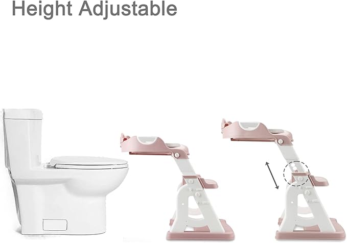 PandaEar Potty Training Seat with Step Stool Ladder, Toddler Toilet Seat for Kids Boys Girls, Comfortable Safe Potty Seat with Anti-Slip Pads Ladder & Bear Design -Pink