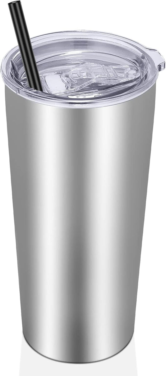 VEGOND 20oz Tumbler Bulk with Lid and Straw 1 Pack, Stainless Steel Vacuum Insulated Tumbler, Double Wall Coffee Cup Travel Mug, Stainless Steel