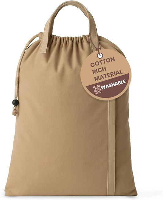 LFH Home Cotton Canvas Large Laundry Bag with Handle, Heavy Duty Drawstring Closure Washable Laundry Bags, School Travel, Home, Hotel, College Dorm, Organizer Sack, Toys Clothes 28x36-Beige