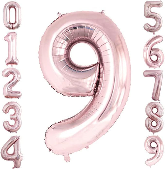 GOER Rose Gold Foil Balloons Number 9,Huge Number Balloons for 9th Birthday Party Supplies Anniversary Decorations(3 pcs,42 inch,32 inc,16inch)